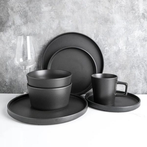 JY24424 - 16 Pieces Stoneware Plates and Bowls Set,Chip and Crack Resistant