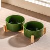 JY24431 - 6" Ceramic Dog and Cat Bowl with Wood Stand