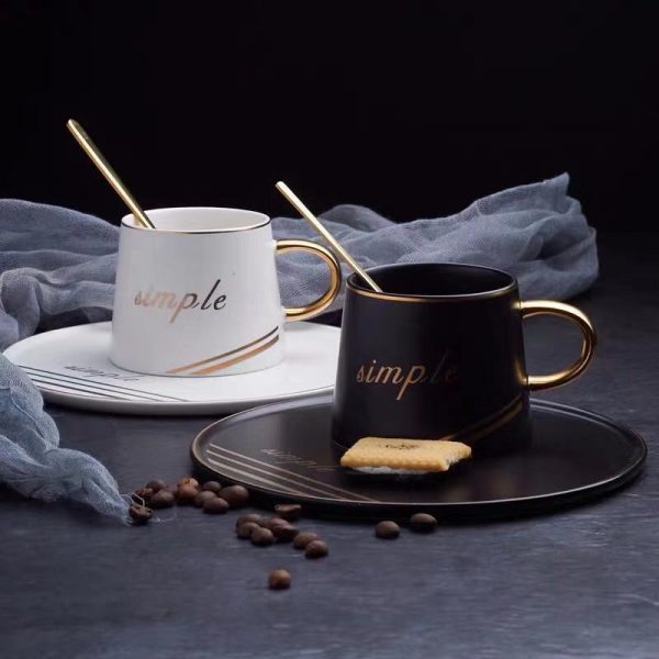 JY24451 - Modern Luxury Black Gold Rim Customized Turkish Tea Coffee Cup and Saucer Sets