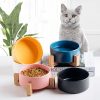 JY24431 - 6" Ceramic Dog and Cat Bowl with Wood Stand