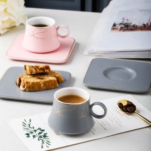 JY24452 - 80ml 160ml Modern Luxury Gold Rim Customized Turkish Tea Coffee Cup and Saucer Sets