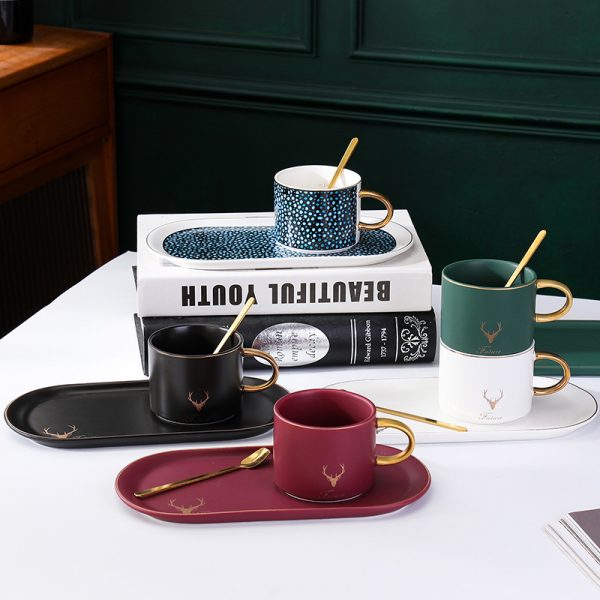 JY24453 - Cappuccino Cups with Saucers, 8.5 oz Stackable Ceramic Coffee Cup and Saucer