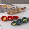 JY24440 - green blue pink white wave love shape ceramic Snacks bowl with wooden handle