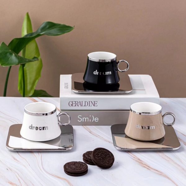 JY24452 - 80ml 160ml Modern Luxury Gold Rim Customized Turkish Tea Coffee Cup and Saucer Sets