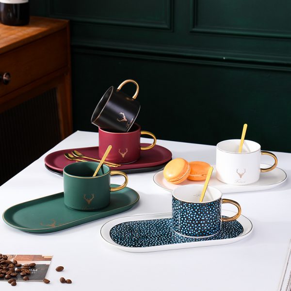JY24453 - Cappuccino Cups with Saucers, 8.5 oz Stackable Ceramic Coffee Cup and Saucer