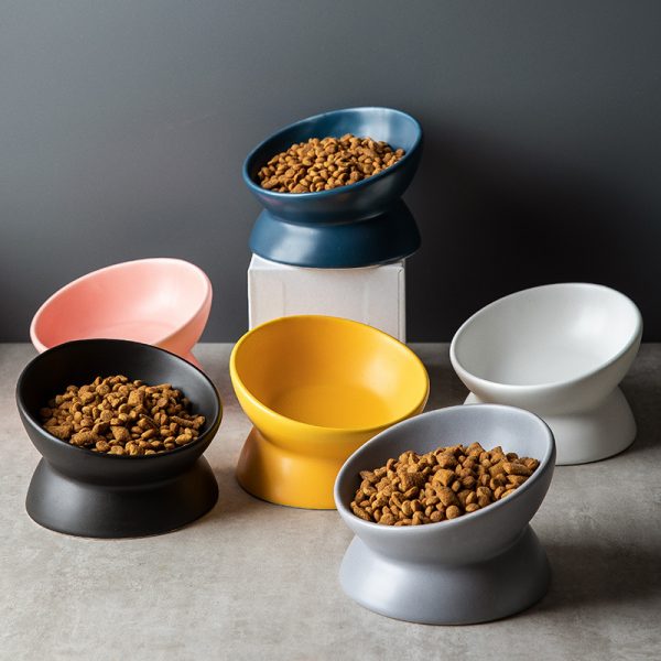 JY24433 - Cat Food Bowl, 5 Oz Ceramic Raised and Tilted Water Bowl
