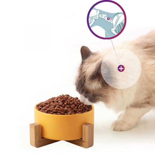 JY24431 - 6" Ceramic Dog and Cat Bowl with Wood Stand