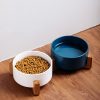 JY24431 - 6" Ceramic Dog and Cat Bowl with Wood Stand