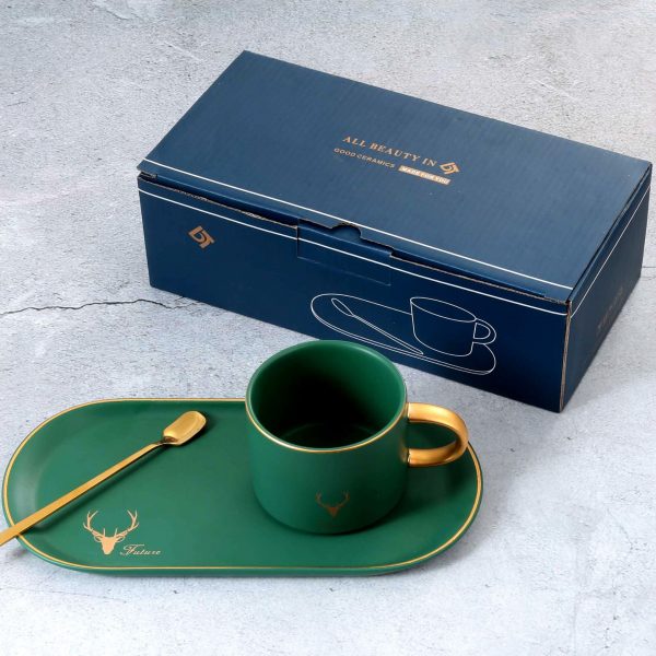 JY24453 - Cappuccino Cups with Saucers, 8.5 oz Stackable Ceramic Coffee Cup and Saucer