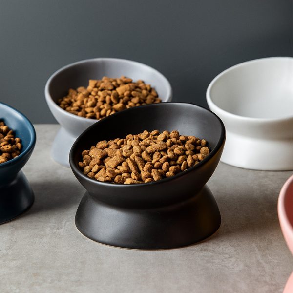 JY24433 - Cat Food Bowl, 5 Oz Ceramic Raised and Tilted Water Bowl