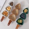 JY24440 - green blue pink white wave love shape ceramic Snacks bowl with wooden handle