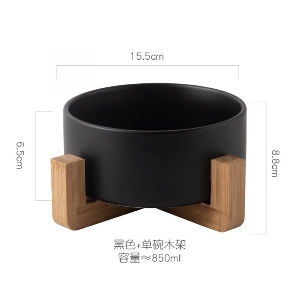 JY24431 - 6" Ceramic Dog and Cat Bowl with Wood Stand