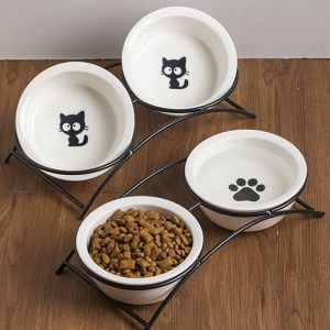 JY24430 - 5.35" Elevated Cat Bowls with 2 Ceramic Bowls and 2 Stainless Steel Bowls