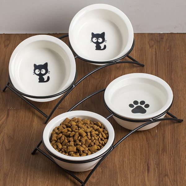 JY24430 - 5.35" Elevated Cat Bowls with 2 Ceramic Bowls and 2 Stainless Steel Bowls