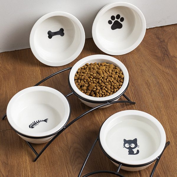 JY24430 - 5.35" Elevated Cat Bowls with 2 Ceramic Bowls and 2 Stainless Steel Bowls