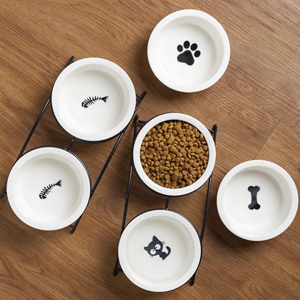 JY24430 - 5.35" Elevated Cat Bowls with 2 Ceramic Bowls and 2 Stainless Steel Bowls