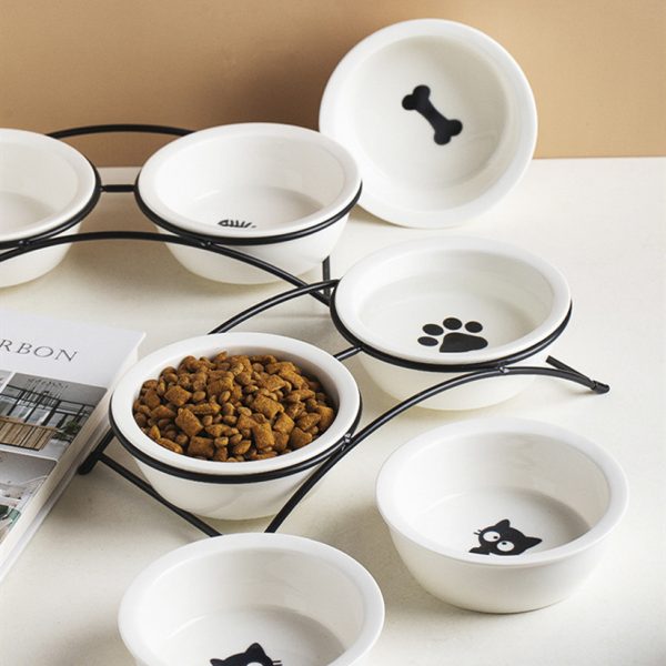 JY24430 - 5.35" Elevated Cat Bowls with 2 Ceramic Bowls and 2 Stainless Steel Bowls