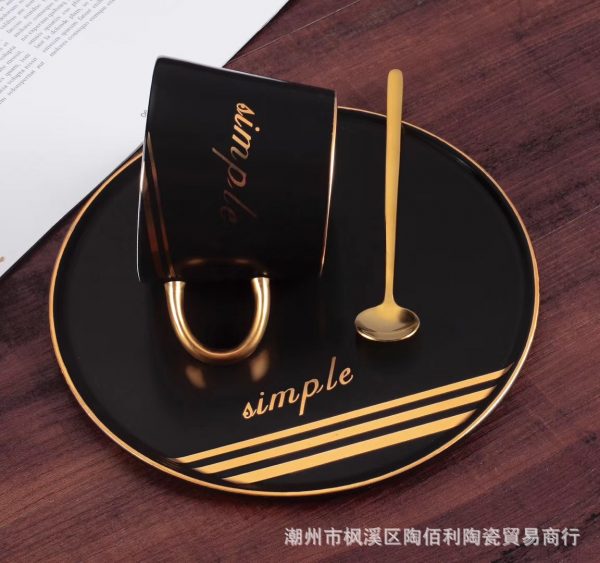 JY24451 - Modern Luxury Black Gold Rim Customized Turkish Tea Coffee Cup and Saucer Sets