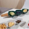 JY24440 - green blue pink white wave love shape ceramic Snacks bowl with wooden handle