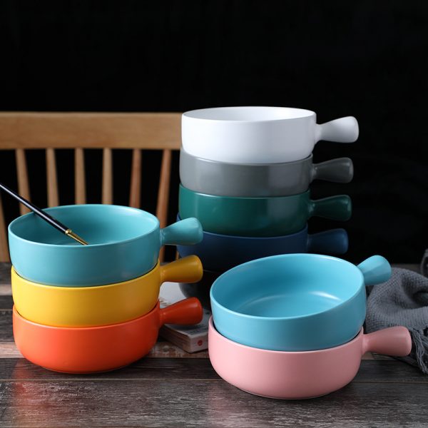 JY24180 - Round Cake Microwave Ceramic bowl with handle