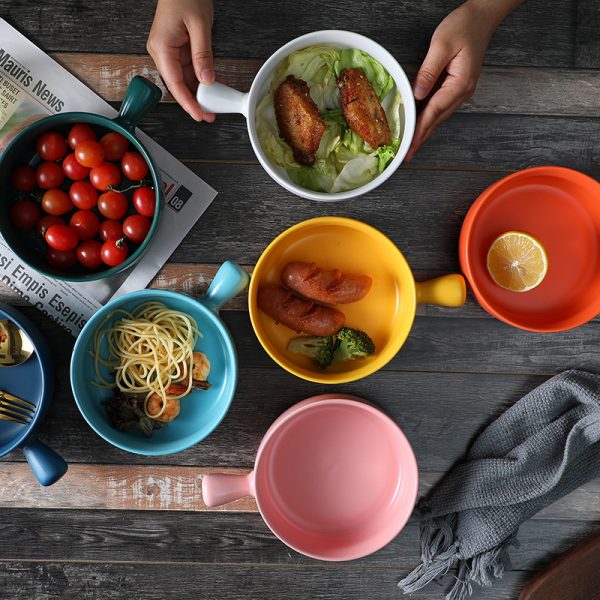 JY24180 - Round Cake Microwave Ceramic bowl with handle