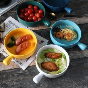 JY24180 - Round Cake Microwave Ceramic bowl with handle
