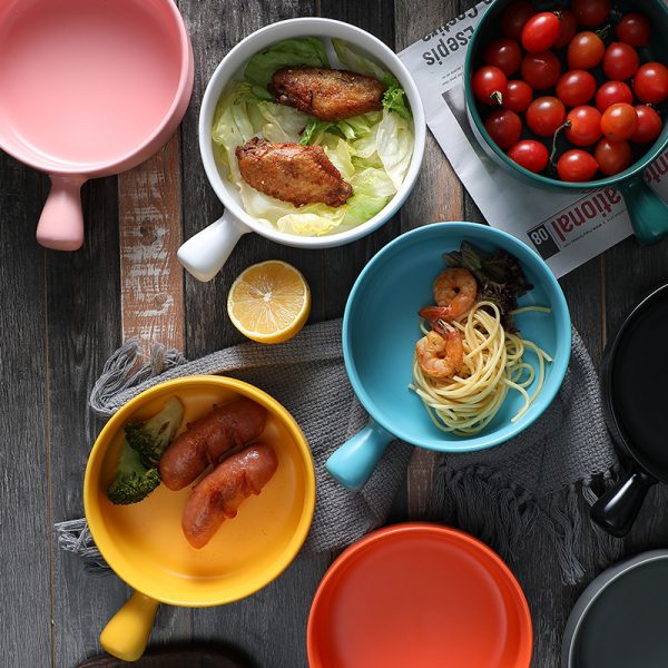 JY24180 - Round Cake Microwave Ceramic bowl with handle